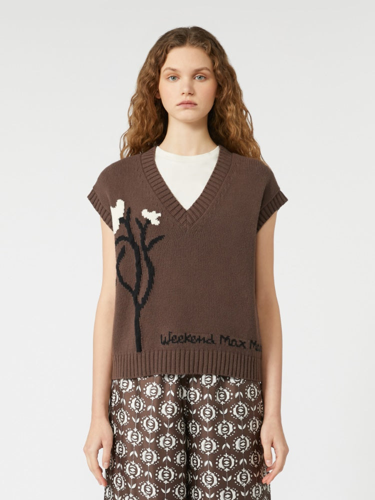 brown inlaid cotton-blend gilet