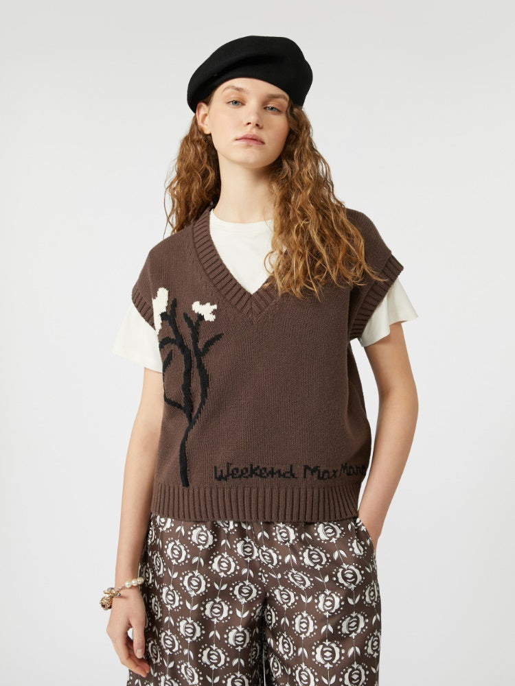 brown inlaid cotton-blend gilet