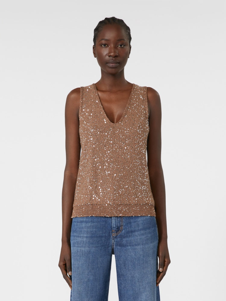 brown sequinned knitted top