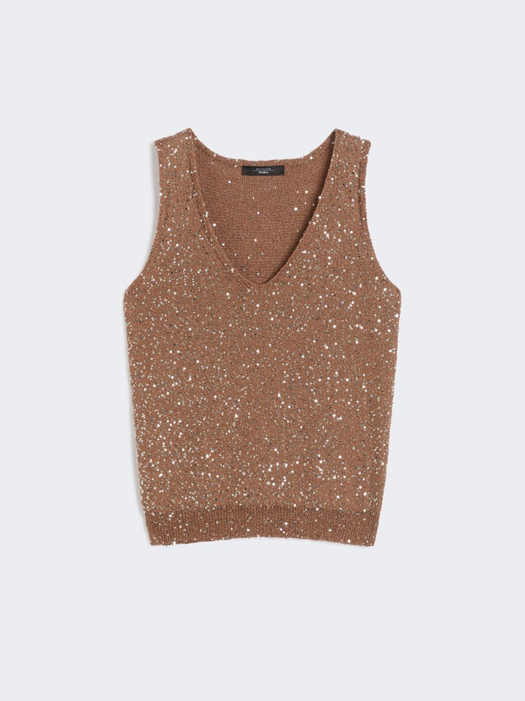 brown sequinned knitted top