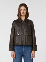 Carregar imagem no visualizador da galeria, dark brown Nappa leather jacket
