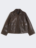 Carregar imagem no visualizador da galeria, dark brown Nappa leather jacket

