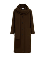 Carregar imagem no visualizador da galeria, brown long coat with integrated scarf
