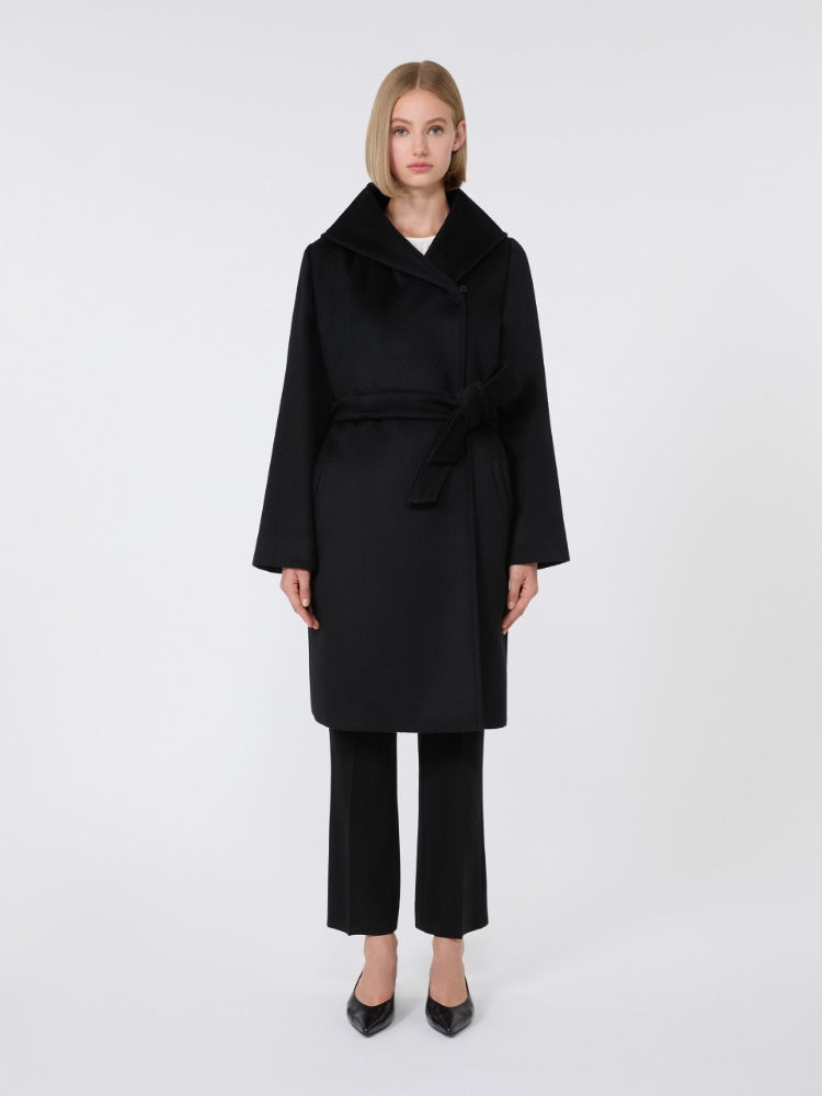 black hooded wool coat