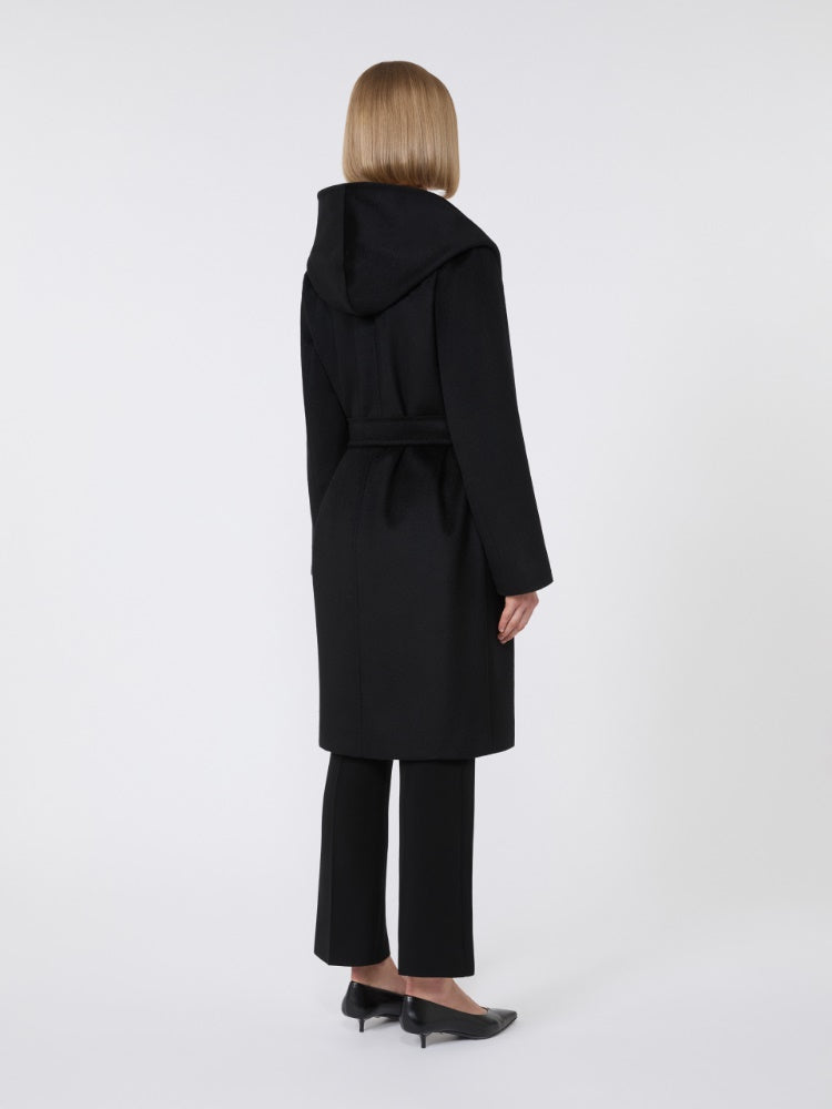 black hooded wool coat