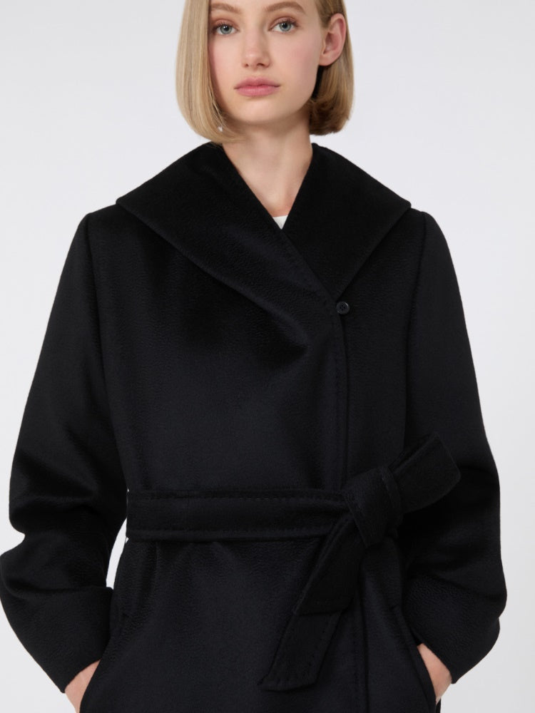 black hooded wool coat