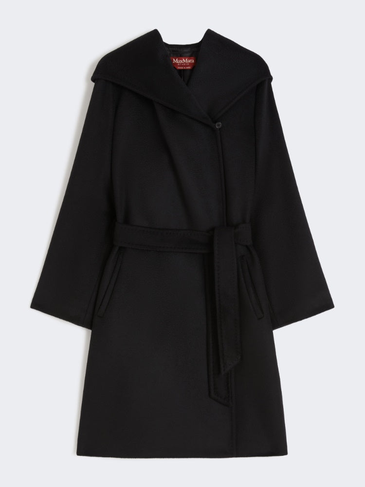 black hooded wool coat