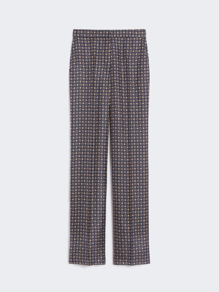 navy printed silk trousers