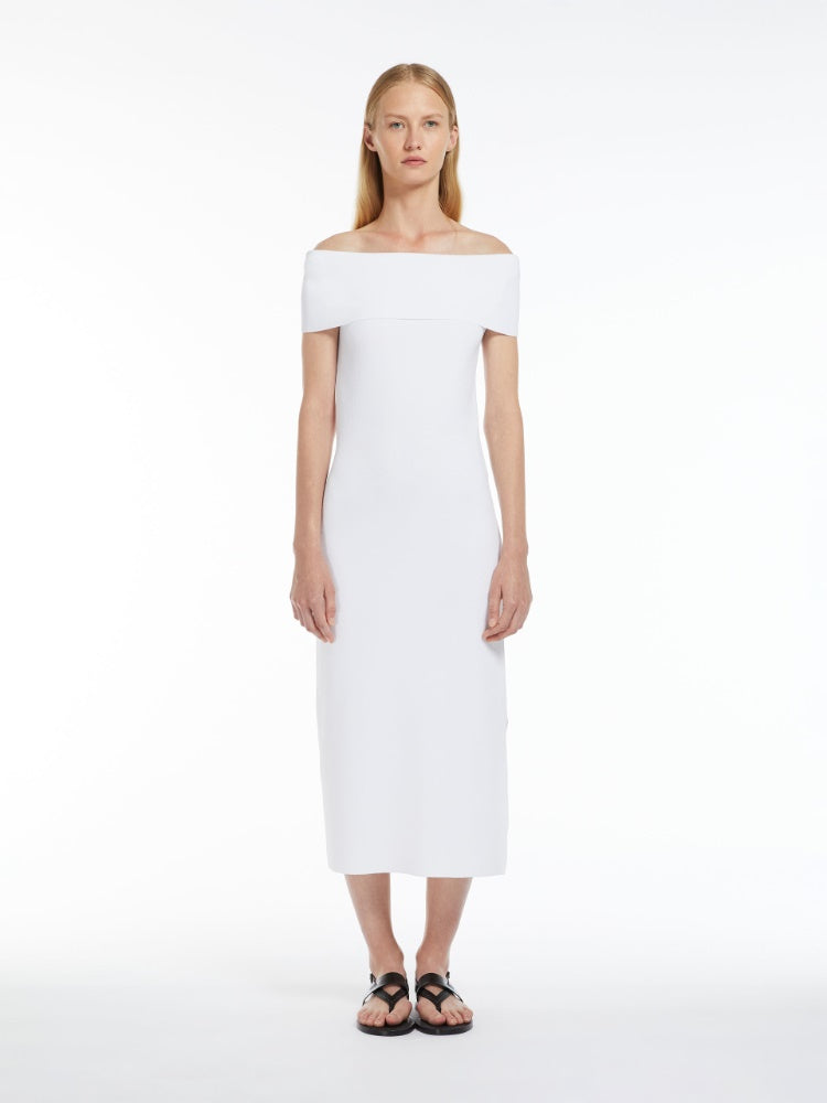optical white slim fit midi dress