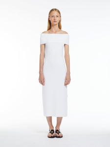 optical white slim fit midi dress