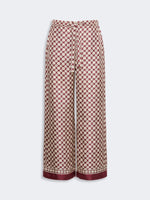 Carregar imagem no visualizador da galeria, bordeaux Printed silk twill trousers with drawstring
