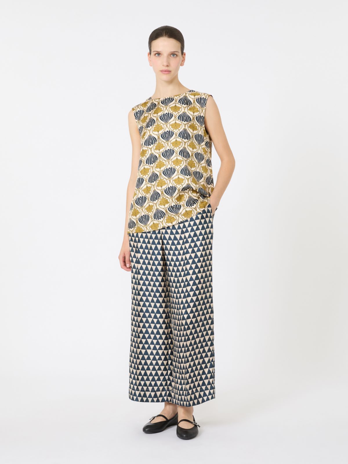 mustard reversible printed silk top