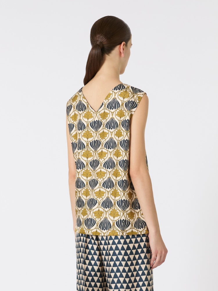 mustard reversible printed silk top