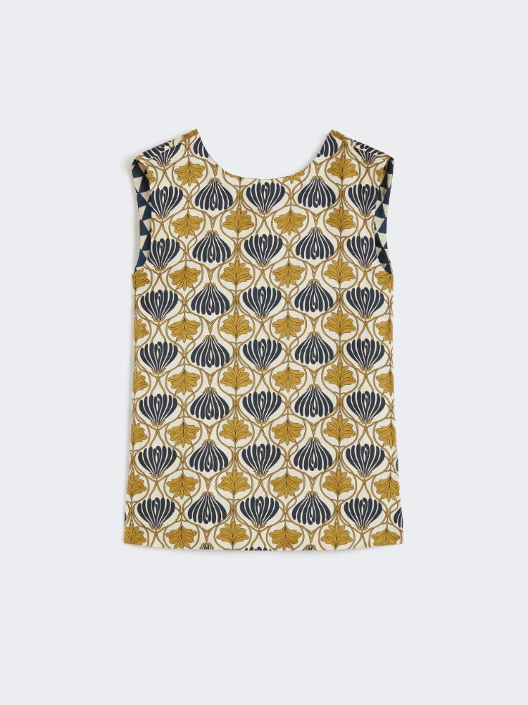 mustard reversible printed silk top