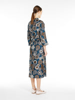Load image into Gallery viewer, navy printed silk kaftan dress
