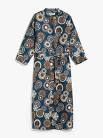 Load image into Gallery viewer, navy printed silk kaftan dress
