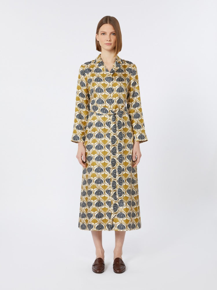mustard printed silk kaftan dress