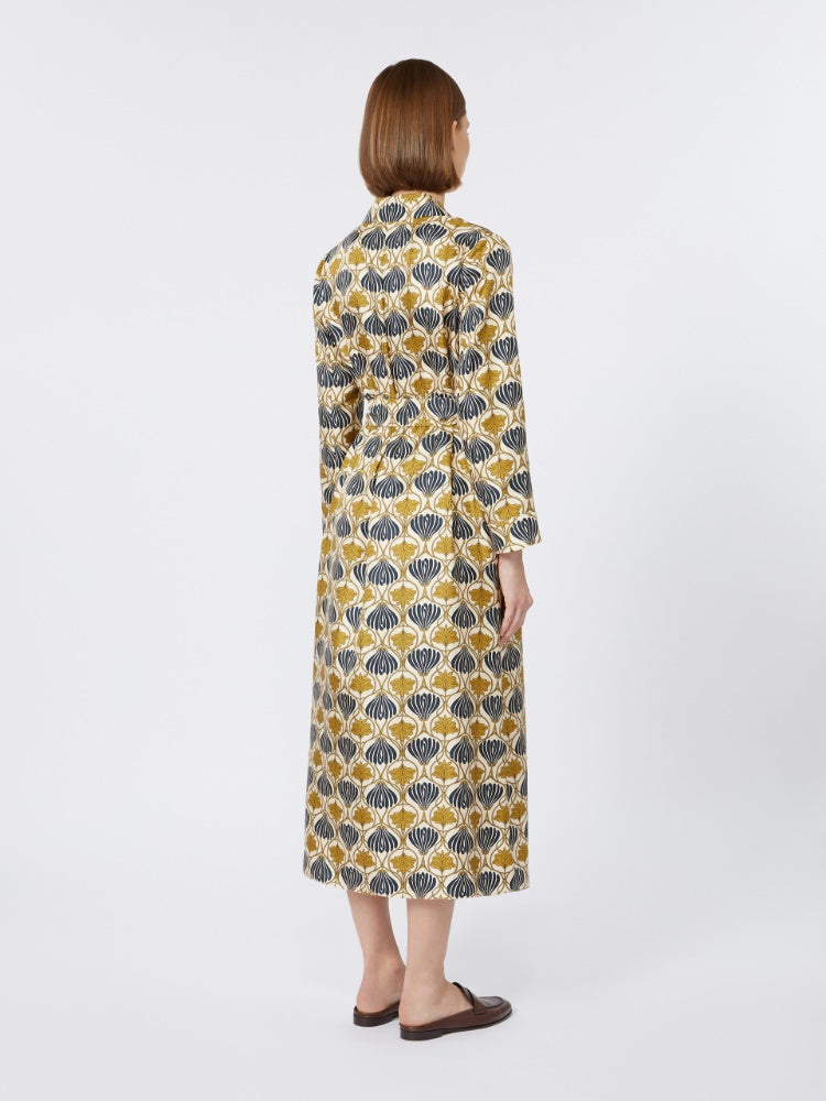 mustard printed silk kaftan dress