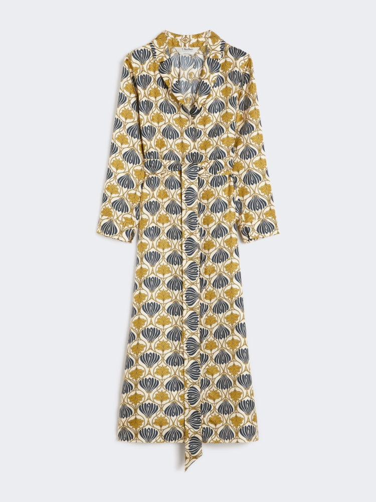 mustard printed silk kaftan dress