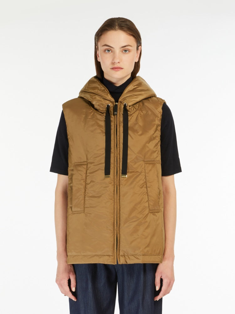 caramel short gilet with hood