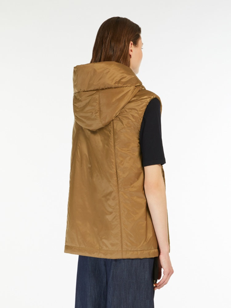 caramel short gilet with hood