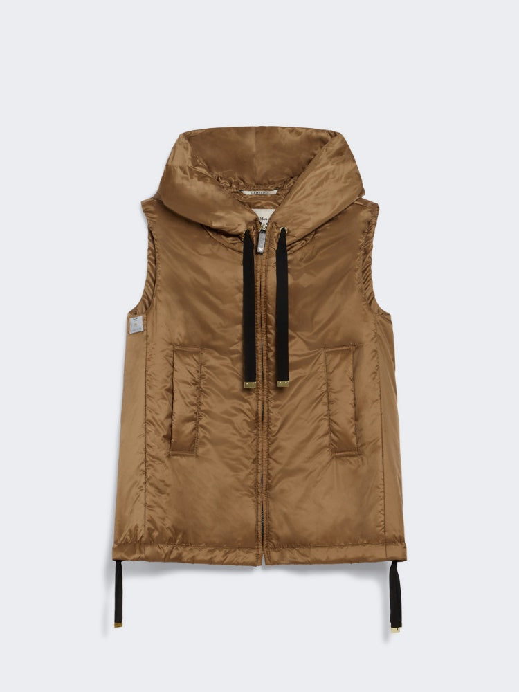 caramel short gilet with hood
