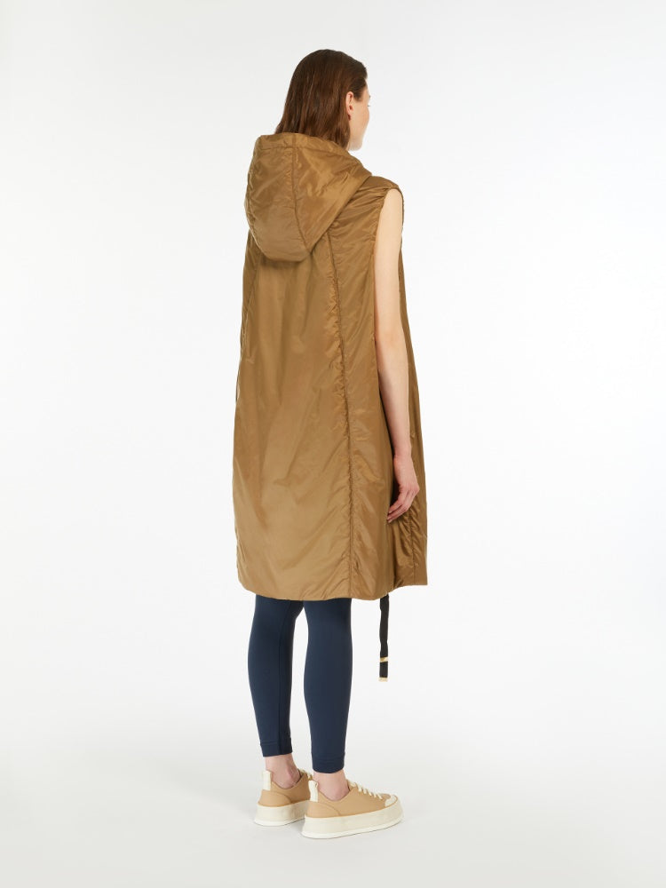 caramel midi gilet with hood