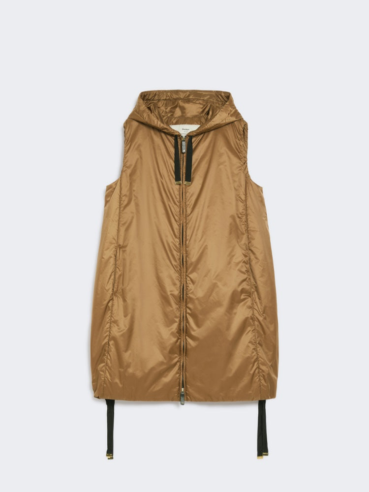 caramel midi gilet with hood