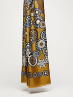 Load image into Gallery viewer, mustard printed silk scarf
