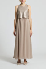 Load image into Gallery viewer, golden beige Long bi-materic dress

