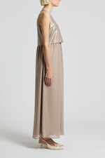 Load image into Gallery viewer, golden beige Long bi-materic dress
