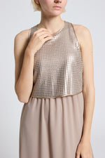 Load image into Gallery viewer, golden beige Long bi-materic dress
