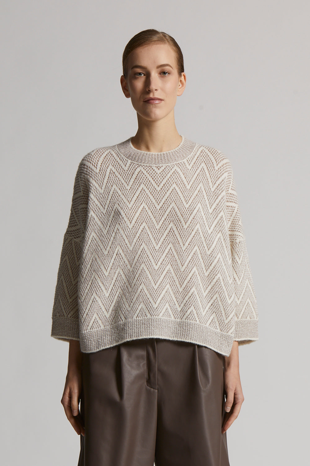 Natural White-Sepia knitted sweater