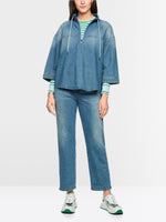 Carregar imagem no visualizador da galeria, denim Sporty denim blouse with stand-up collar
