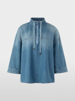 Carregar imagem no visualizador da galeria, denim Sporty denim blouse with stand-up collar
