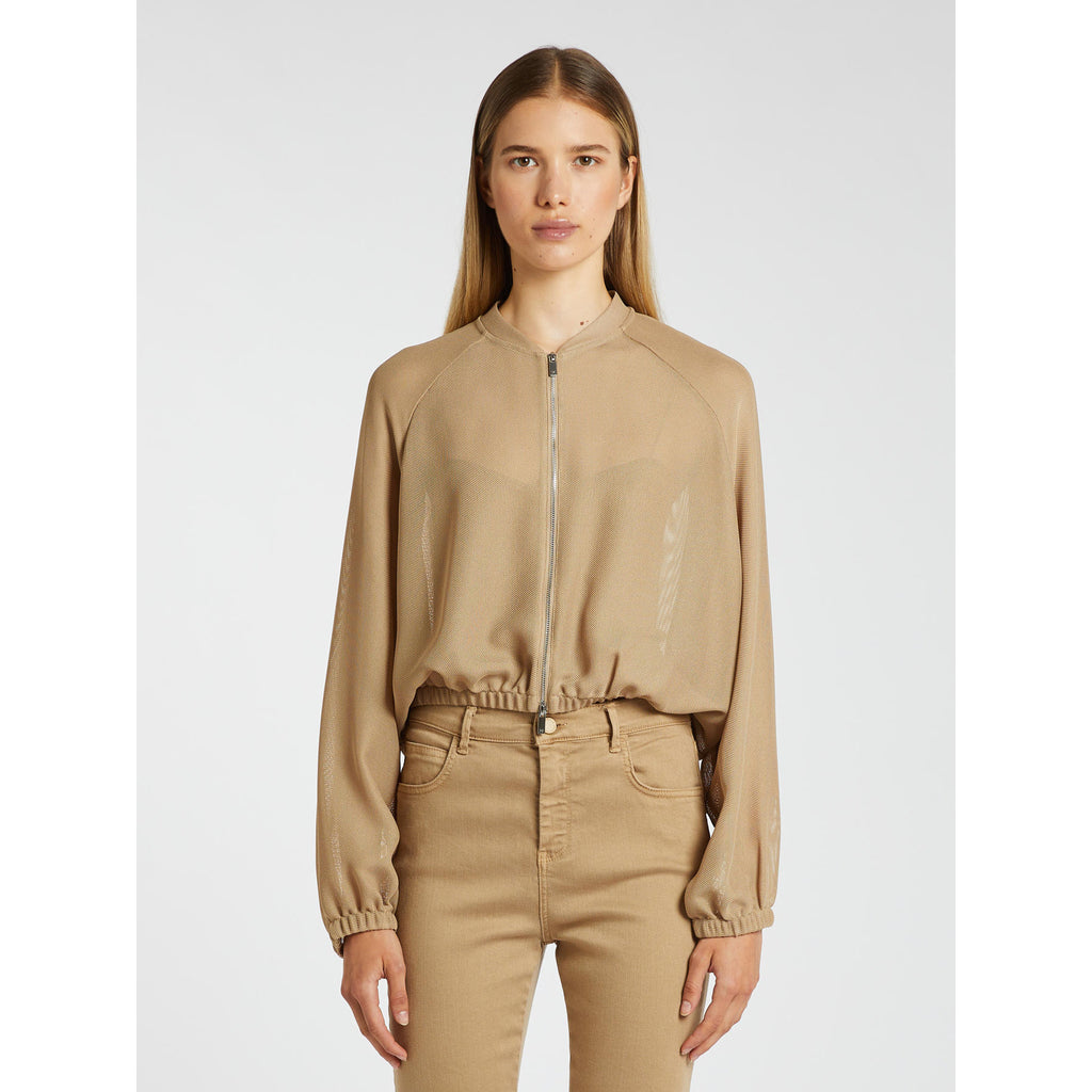 beige mesh bomber jacket