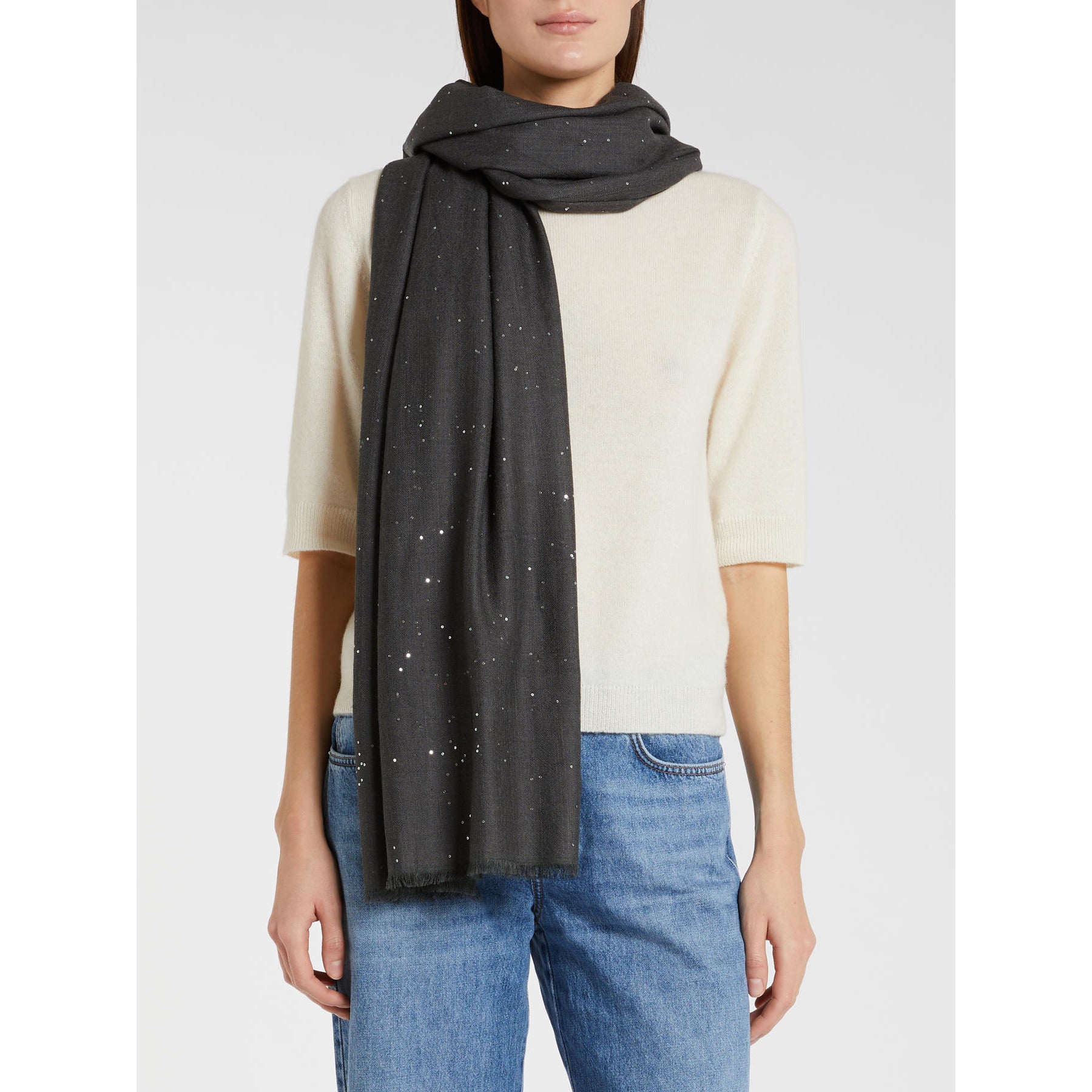 dark silver Micro-sequin stole