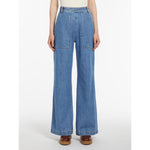 Load image into Gallery viewer, navy light cotton denim trousers
