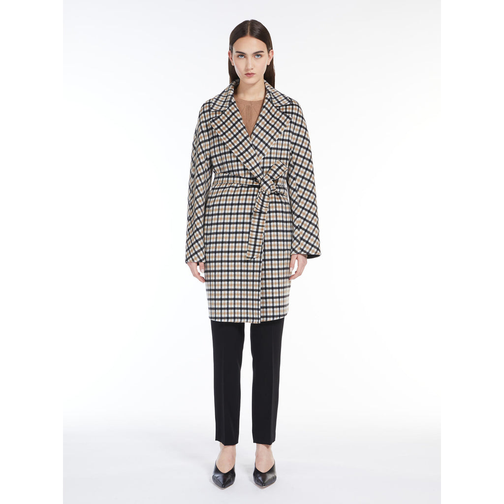 dark grey patterned wool cardigan coat