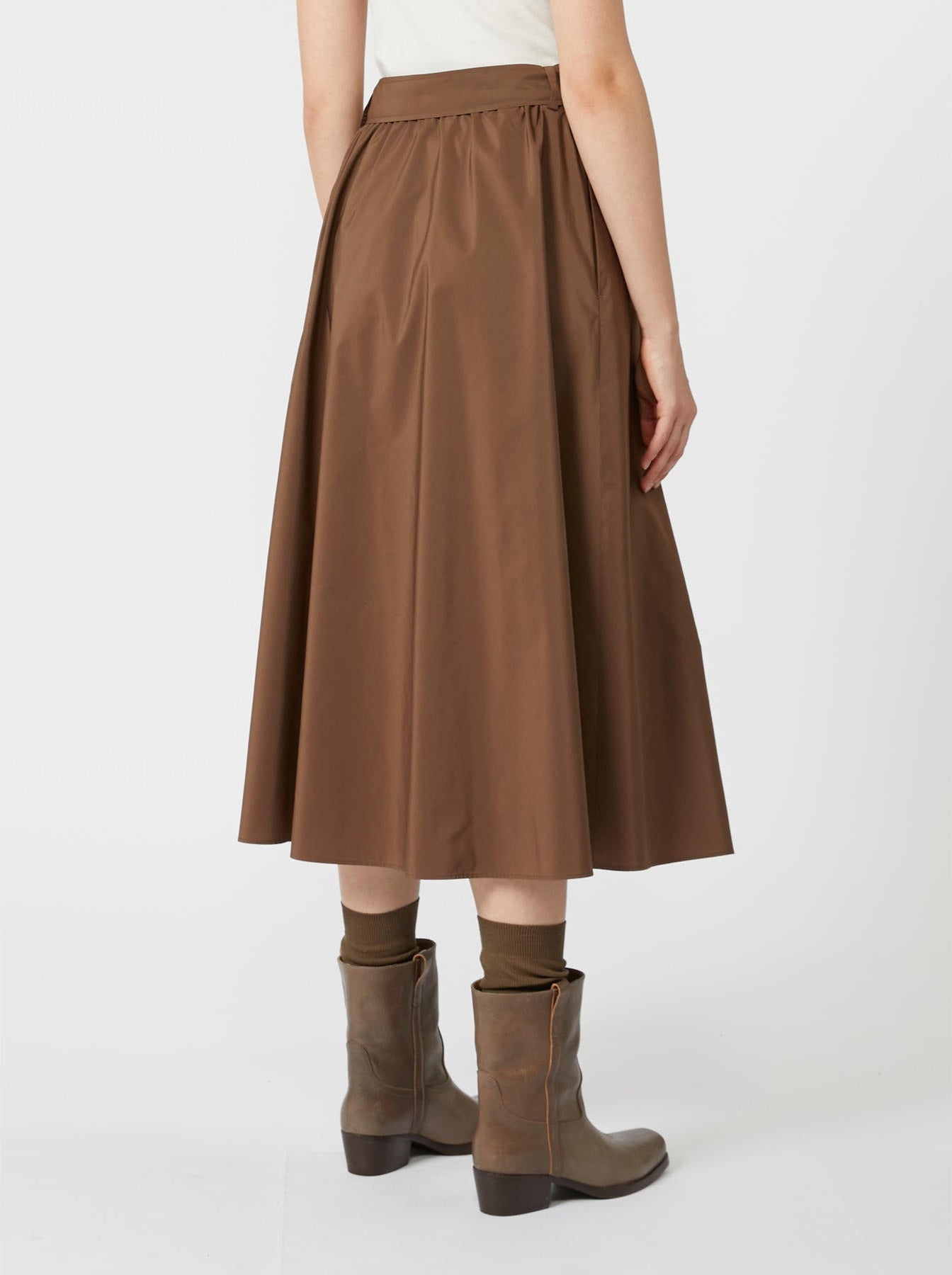 chocolate midi taffeta skirt