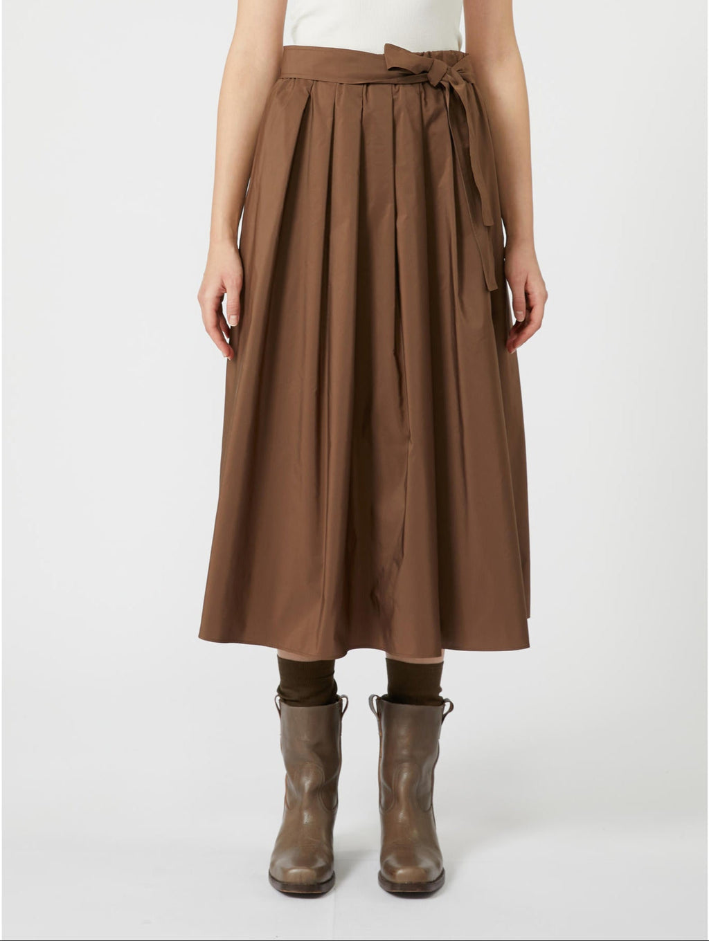chocolate midi taffeta skirt