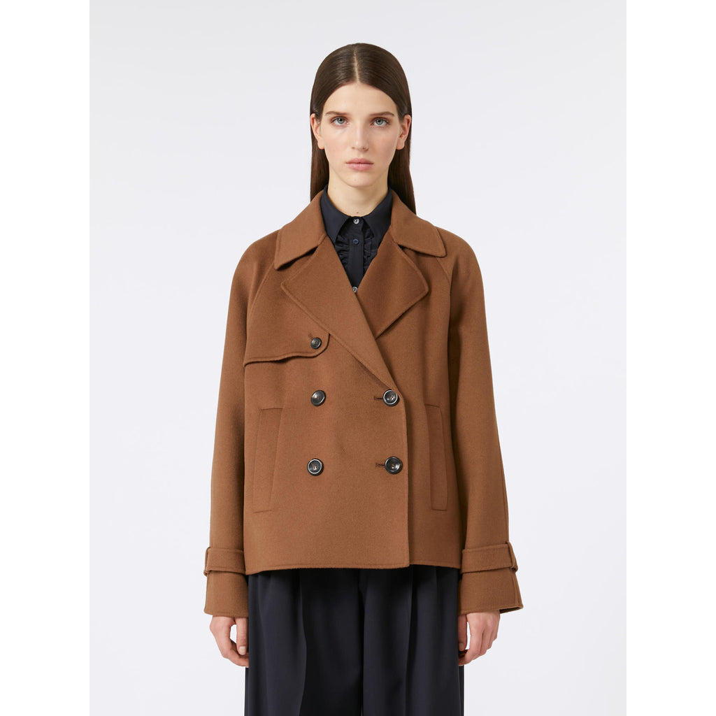 hazelnut brown double-breasted pea coat