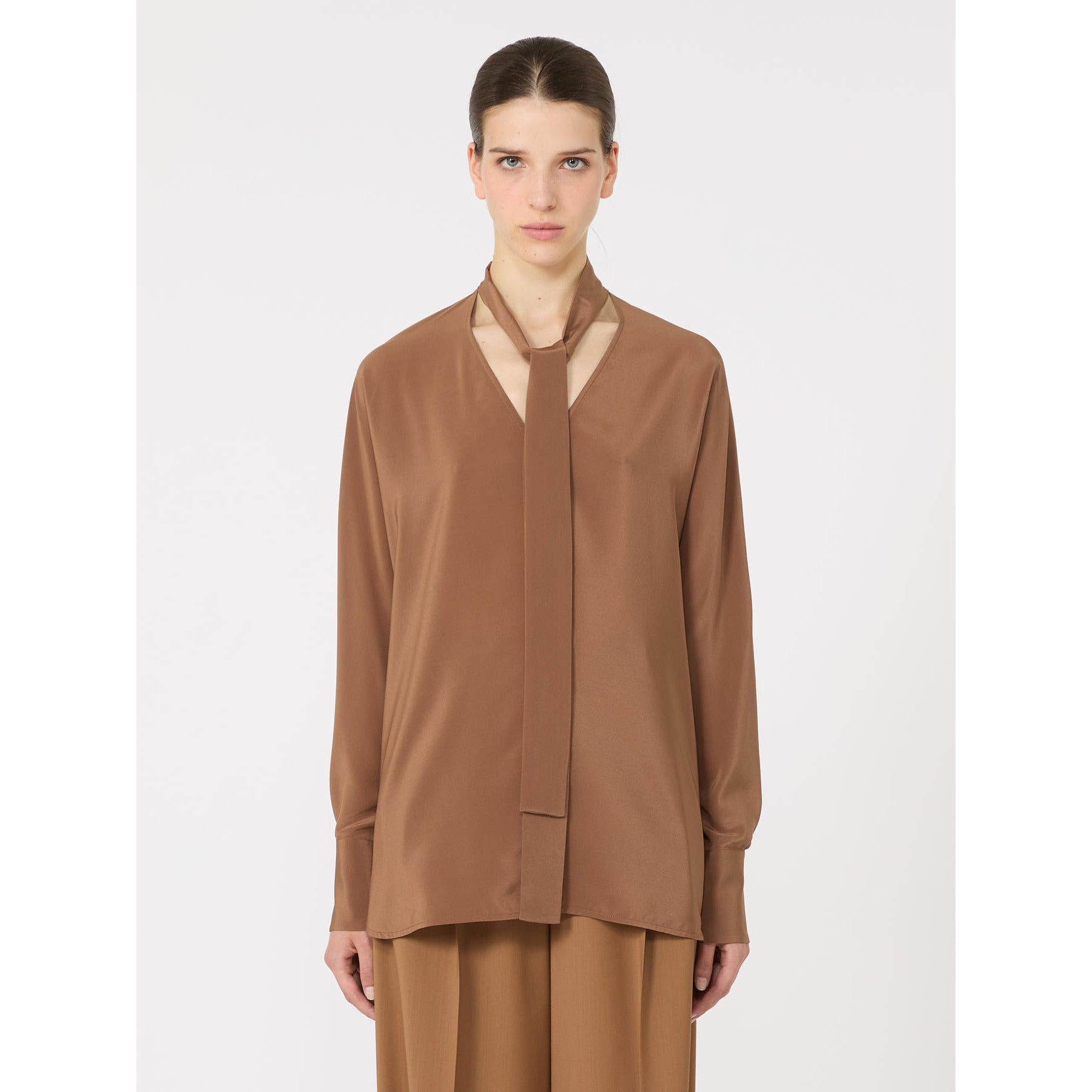 hazelnut silk crepe de chine blouse