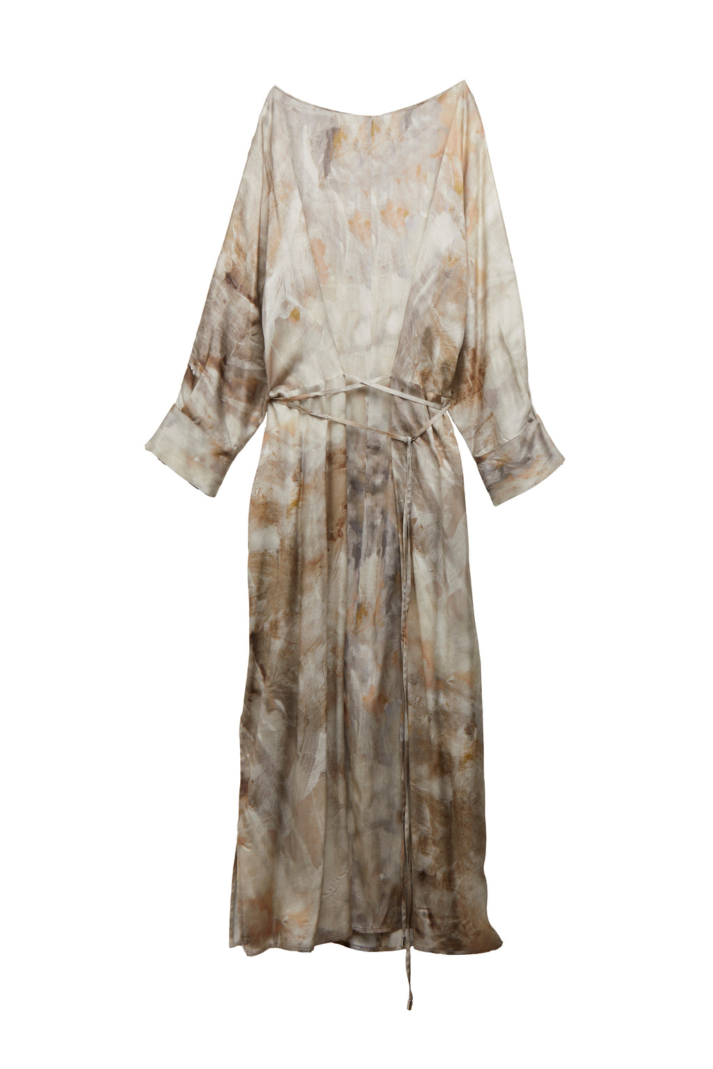 amber beige printed viscose satin dress