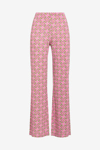 pink/green swirl print trousers