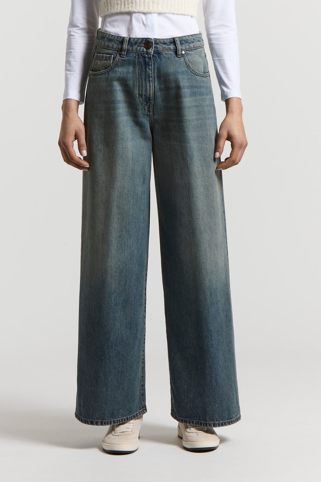 ink blue Washed denim pants