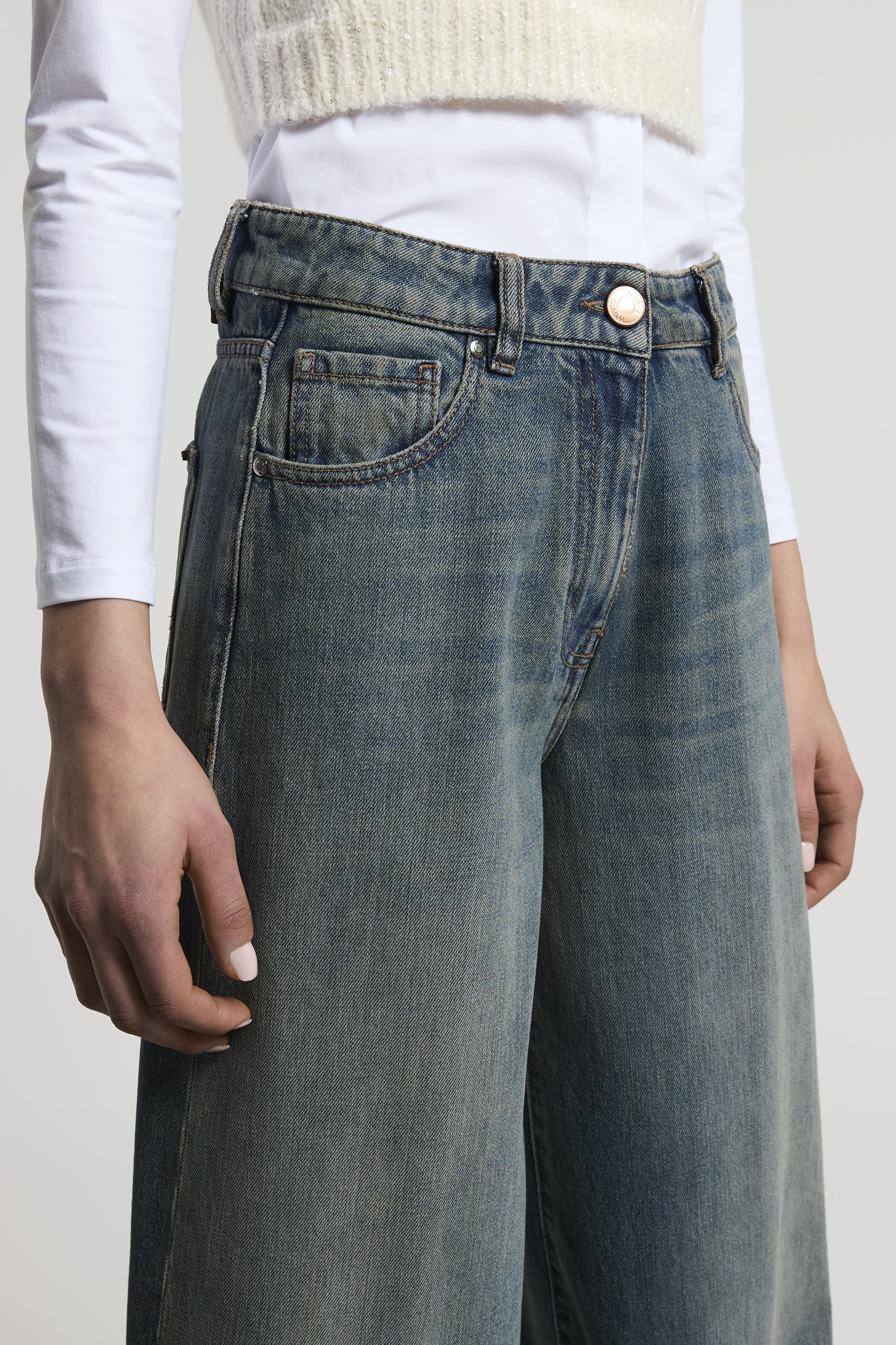 ink blue Washed denim pants