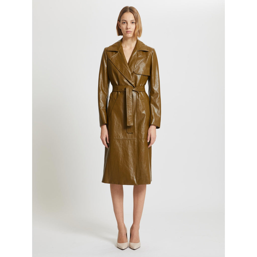 olive double-breasted trench coat