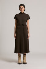 Load image into Gallery viewer, deep brown bi-material dress
