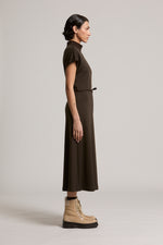 Load image into Gallery viewer, deep brown bi-material dress
